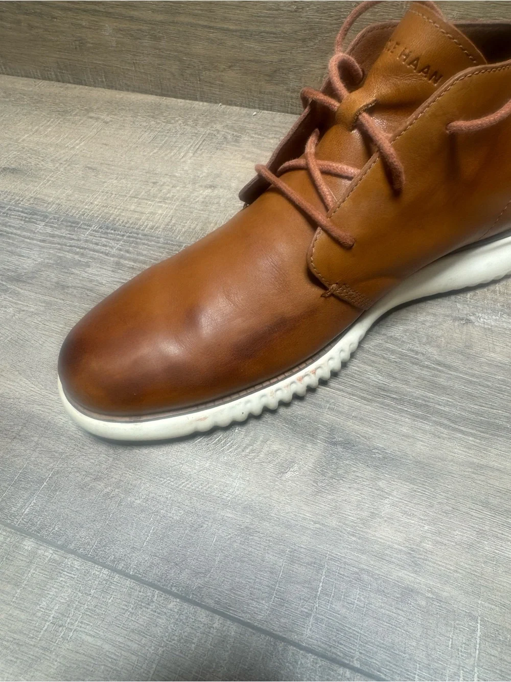 Cole Haan Tan Brown Leather Chukka Boots with White Sole